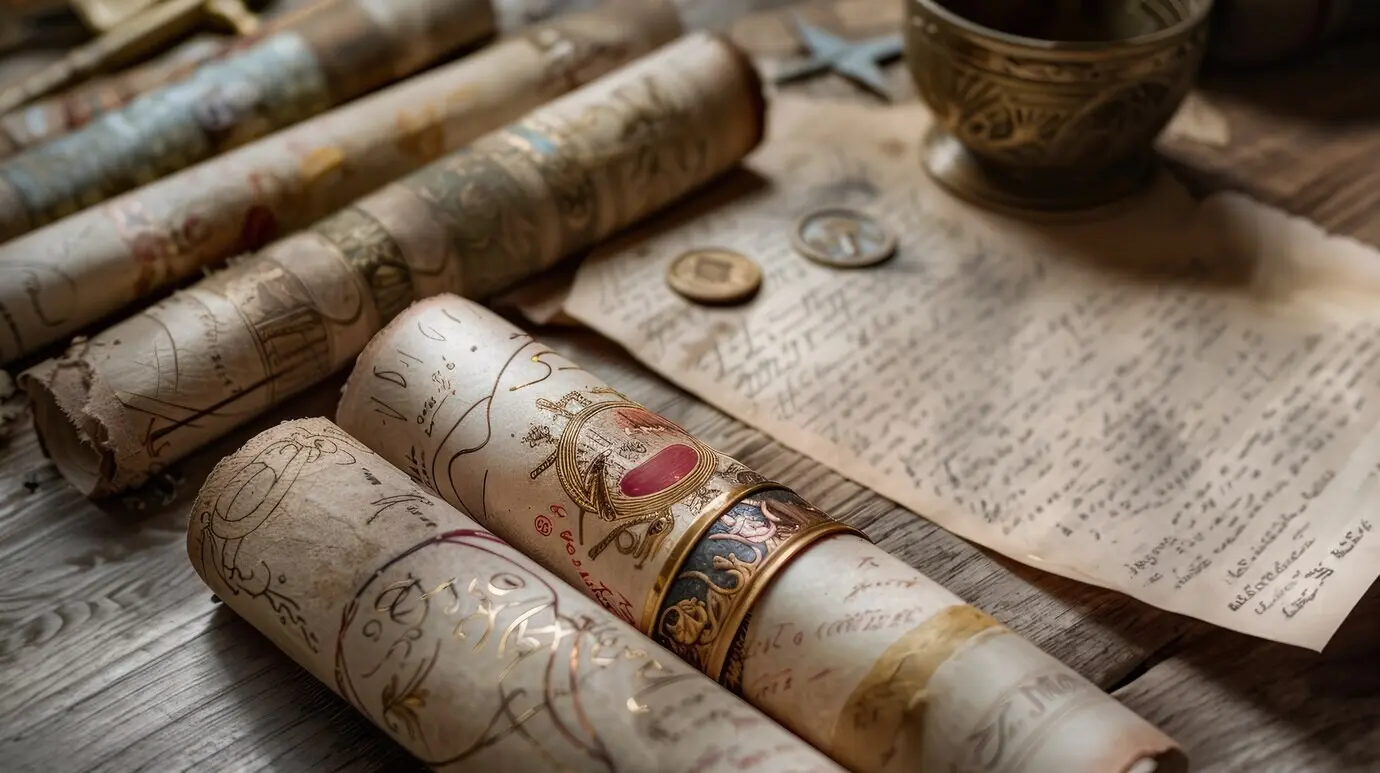 Ansicht einer antiken Schriftrolle aus Papier zum Schreiben und Dokumentieren.