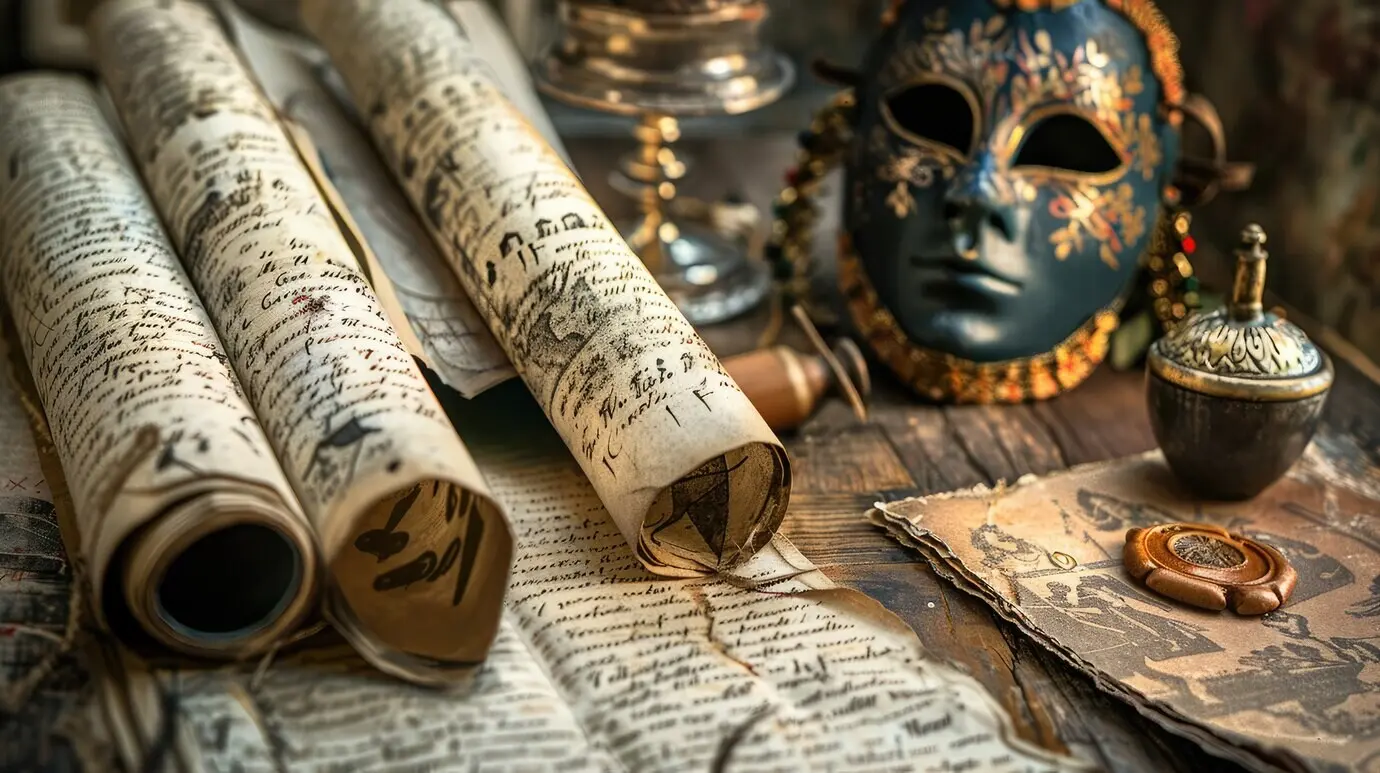 Ansicht einer antiken Schriftrolle zum Schreiben und zur Dokumentation von Geschichte.